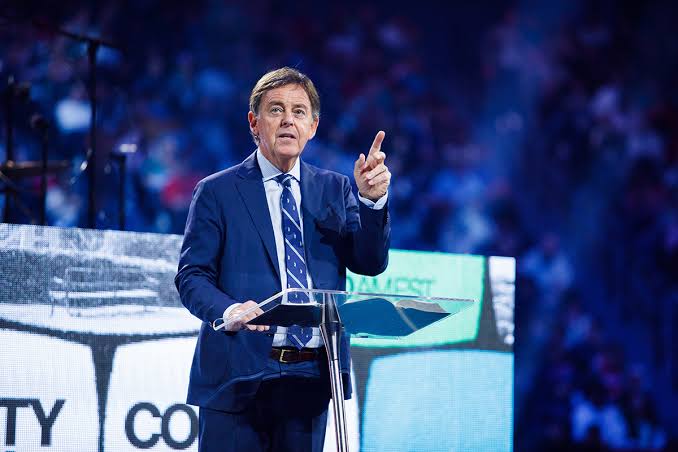 Alistair Begg preaching during a worship service at Parkside Church in Ohio.